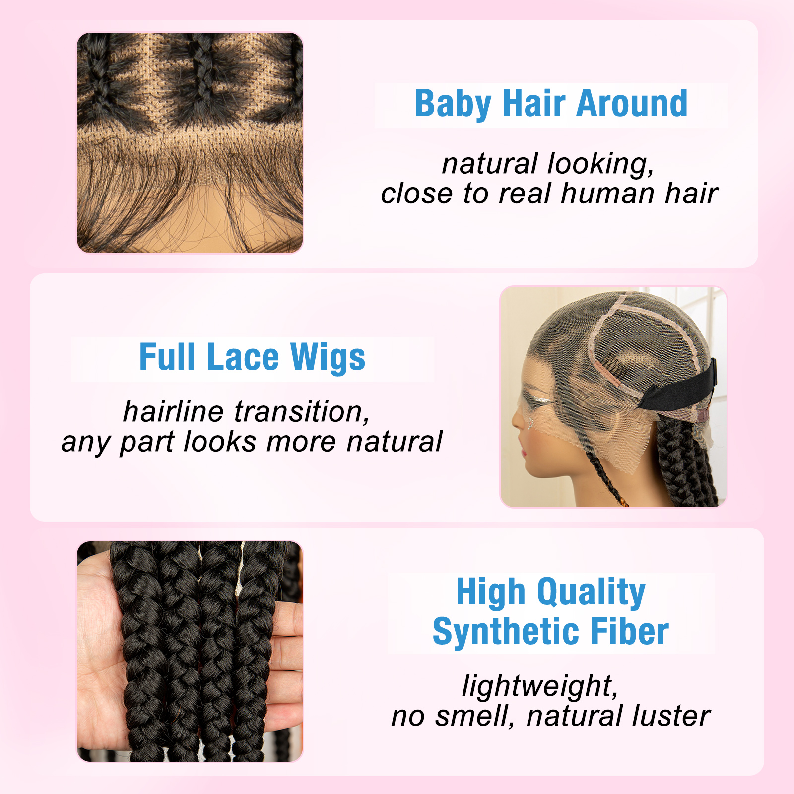 Full lace Cornrow Braided Wigs - Braiding Hair Kanekalon บทวิจารณ์และราคา