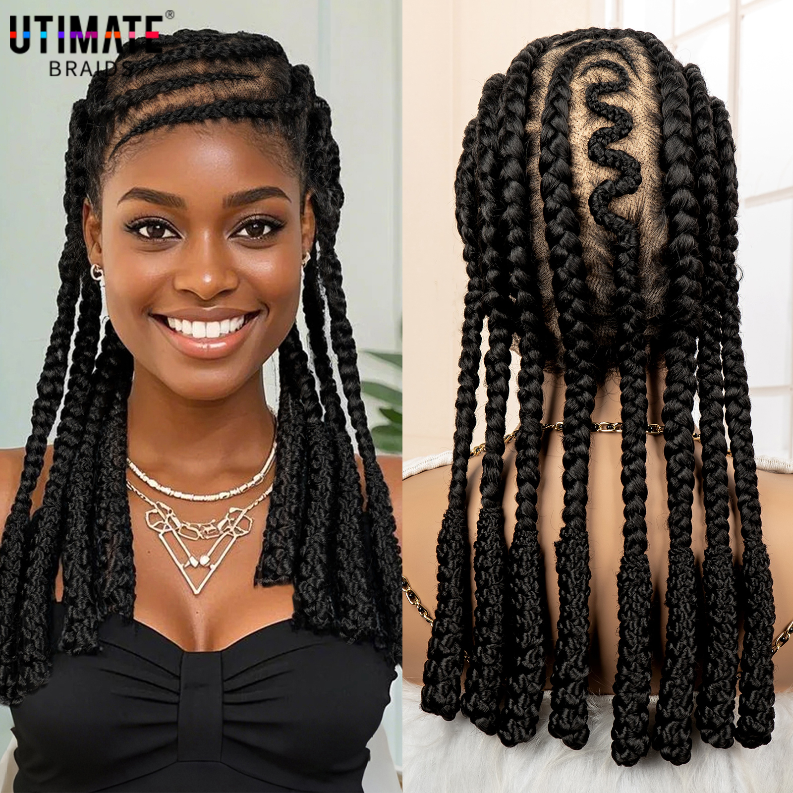 New Synthetic Afro Braided Wig - Braiding Hair Kanekalon บทวิจารณ์และราคา